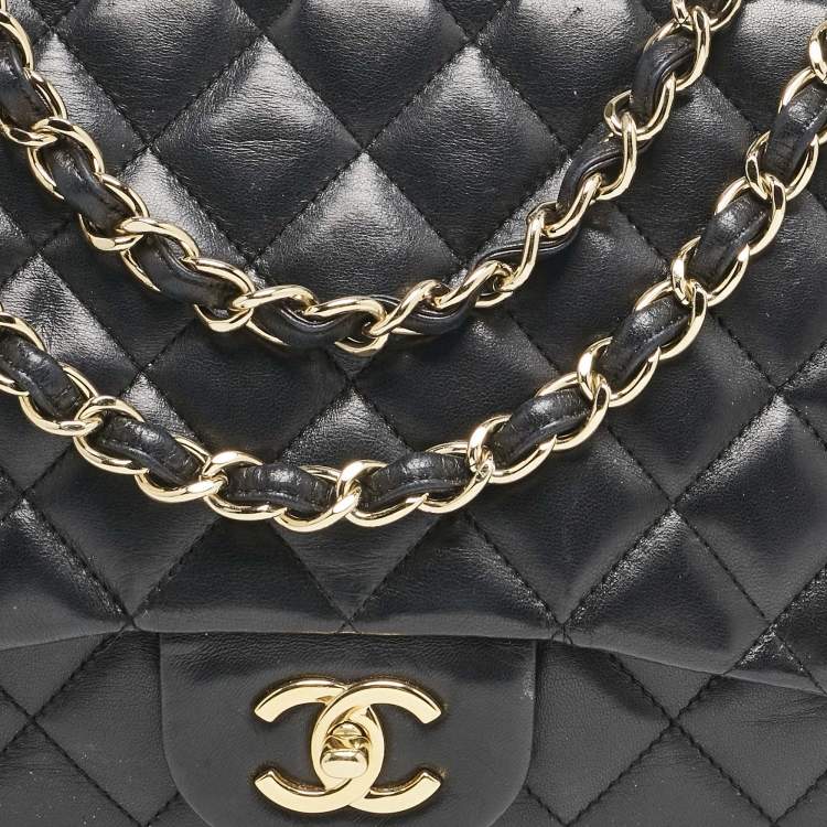 Pre Owned Chanel Black Quilted Leather Jumbo Classic Single Flap Bag