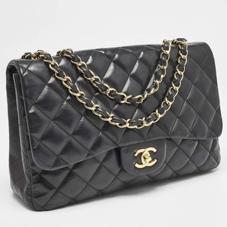 Pre Owned Chanel Black Quilted Leather Jumbo Classic Single Flap Bag