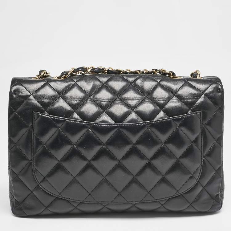 Pre Owned Chanel Black Quilted Leather Jumbo Classic Single Flap Bag