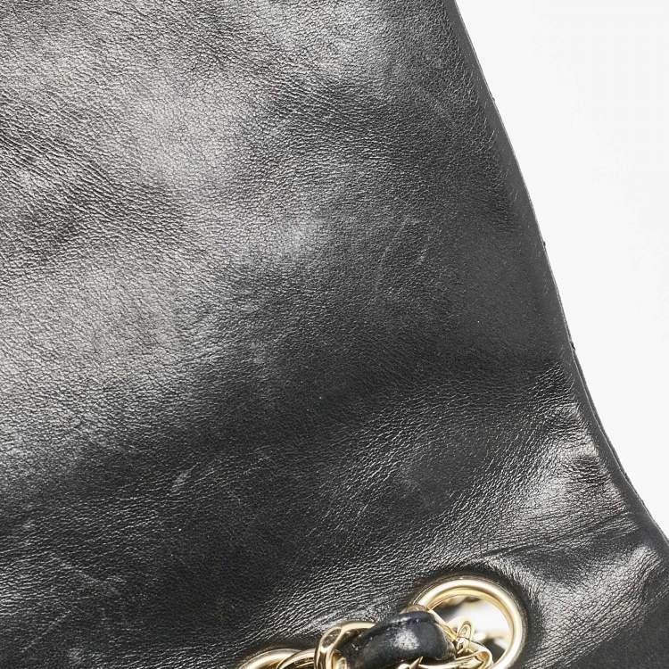 Pre Owned Chanel Black Quilted Leather Jumbo Classic Single Flap Bag