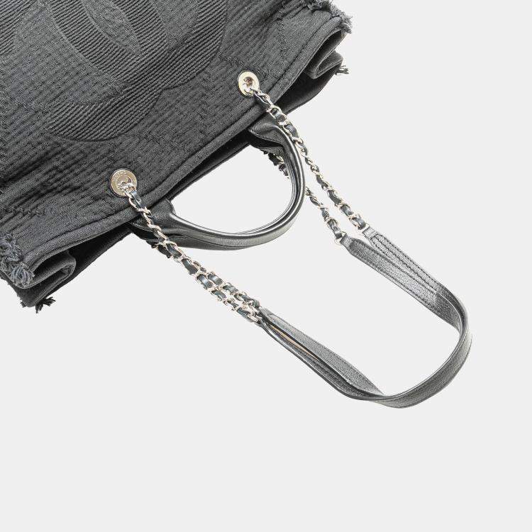 Pre Owned Chanel Black Canvas Deauville Medium CC Double Face Tote Bag