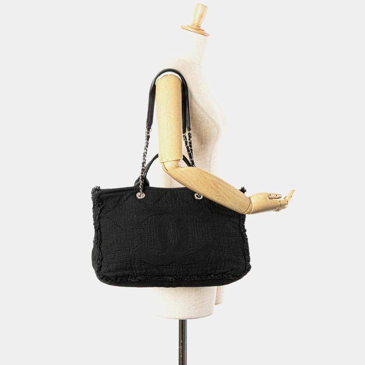 Pre Owned Chanel Black Canvas Deauville Medium CC Double Face Tote Bag