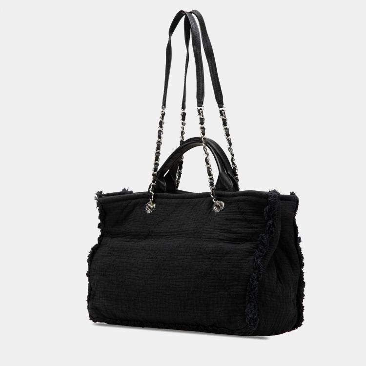 Pre Owned Chanel Black Canvas Deauville Medium CC Double Face Tote Bag