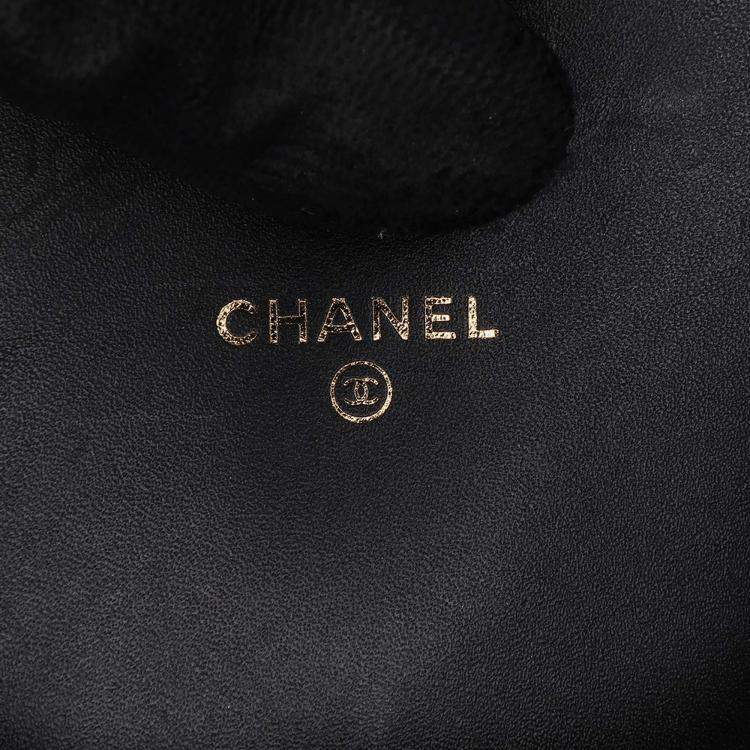 Pre Owned Chanel Black Velvet CC Half Moon Wallet on Chain