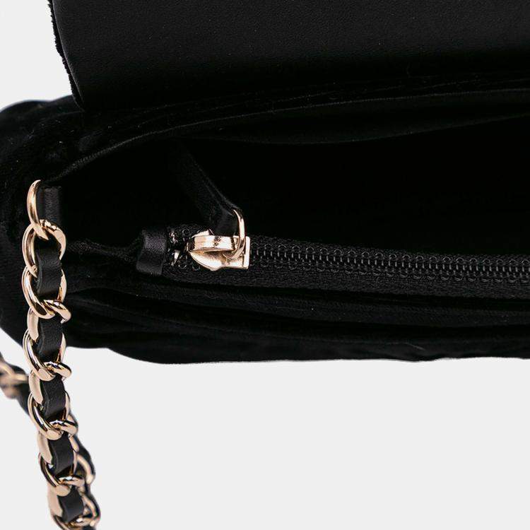 Pre Owned Chanel Black Velvet CC Half Moon Wallet on Chain