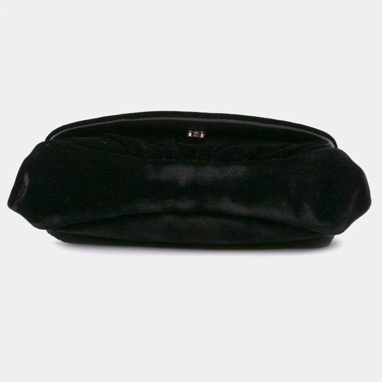 Pre Owned Chanel Black Velvet CC Half Moon Wallet on Chain