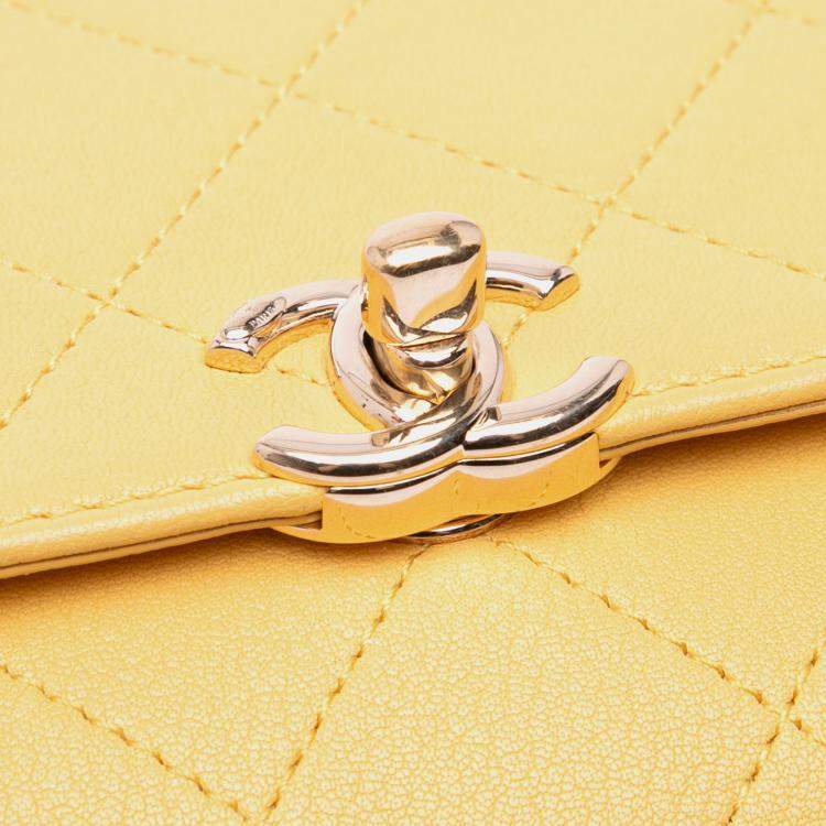 Pre Owned Chanel Yellow Quilted Goatskin Casual Trip Flap Bag