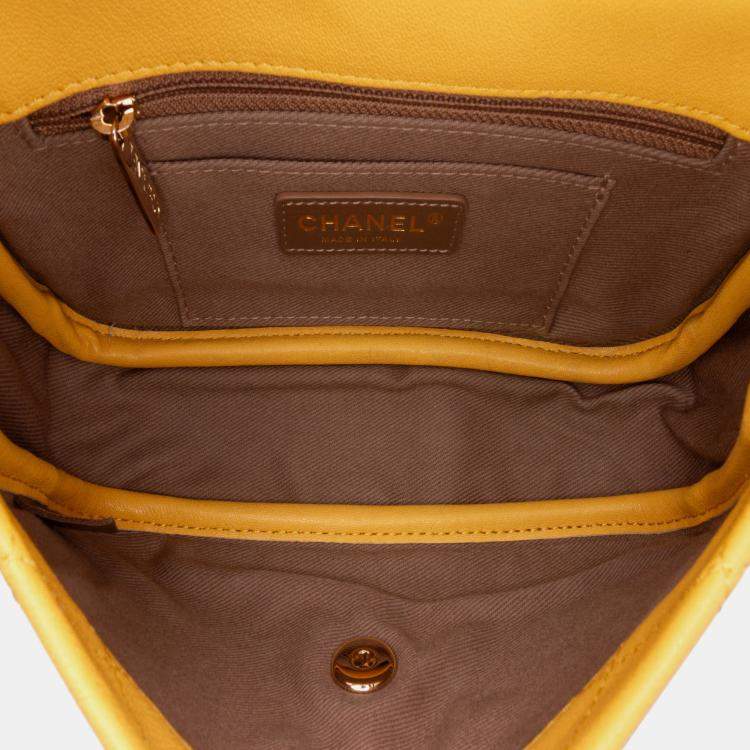 Pre Owned Chanel Yellow Quilted Goatskin Casual Trip Flap Bag