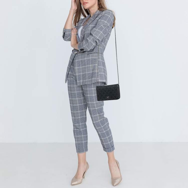 Pre Owned Chanel Navy Blue Quilted Leather CC Studded Wallet On Chain