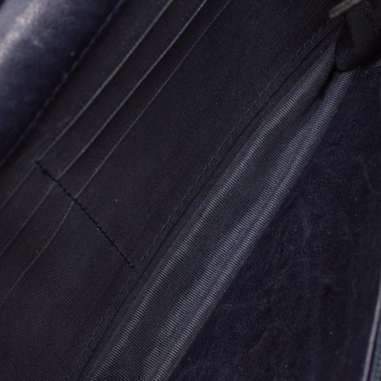 Pre Owned Chanel Navy Blue Quilted Leather CC Studded Wallet On Chain