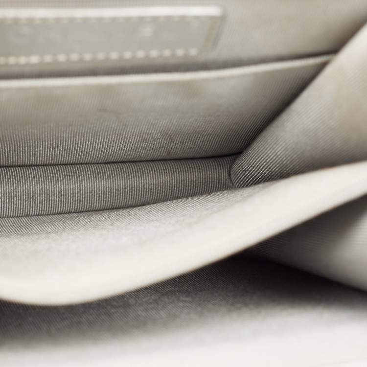 Pre Owned Chanel Silver Quilted Patent Leather North South Boy Flap Bag