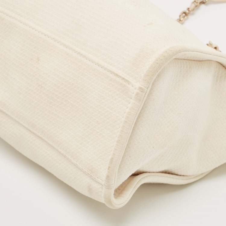 Pre Owned Chanel Light Beige Canvas and Leather Small Deauville Shopper Tote