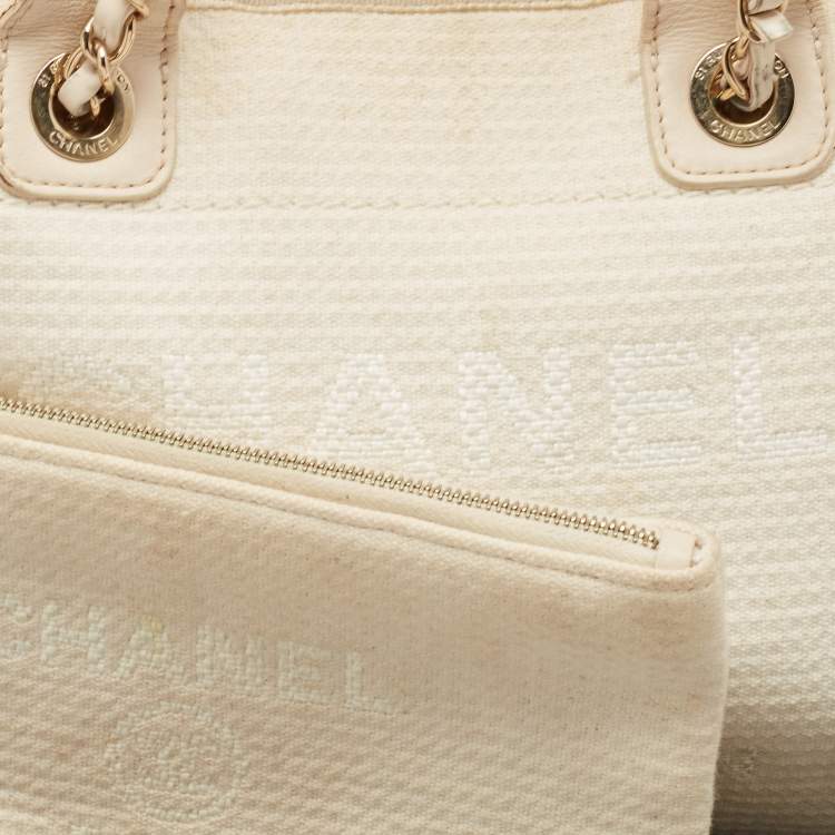 Pre Owned Chanel Light Beige Canvas and Leather Small Deauville Shopper Tote