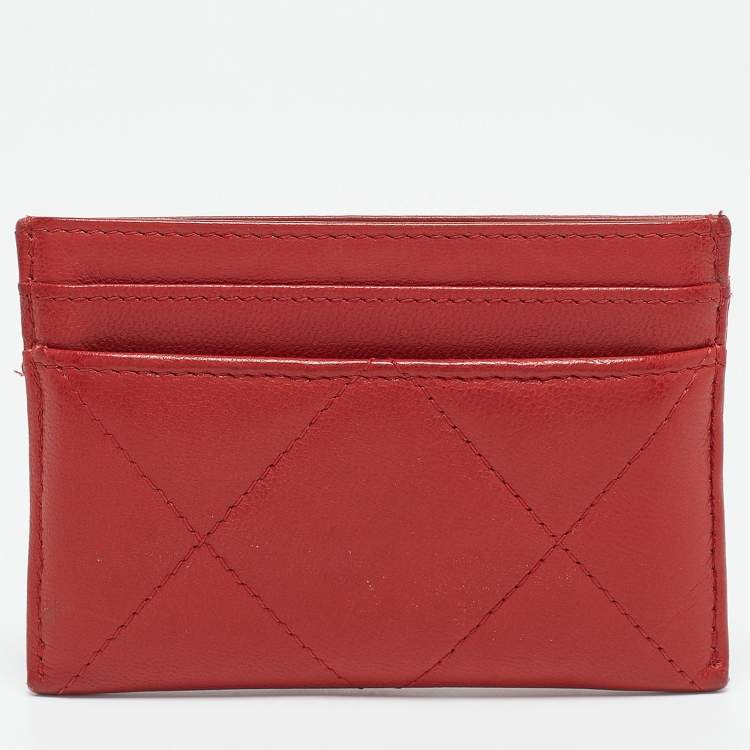 Pre Owned Chanel Red Quilted Leather 19 Card Holder