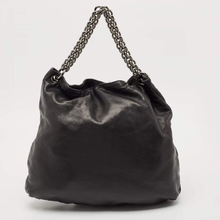 Pre Owned Chanel Black Leather Soft and Chain Hobo 