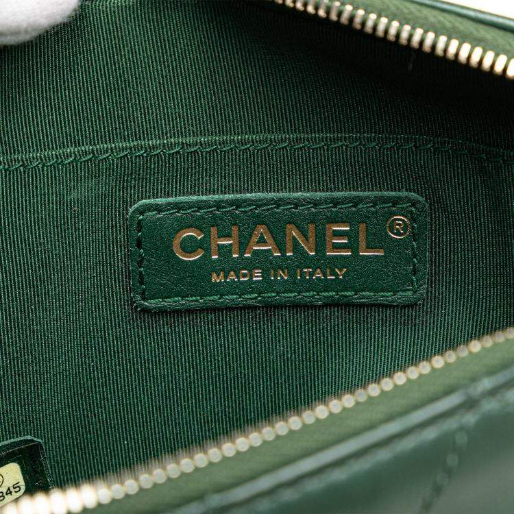 Pre Owned Chanel Dark Green Leather Calfskin Double Zip Camera Bag