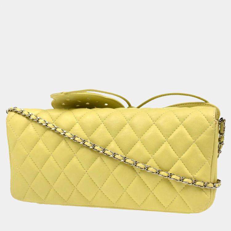 Pre Owned Chanel Lime Green Lambskin Leather Butterfly Shoulder Bag