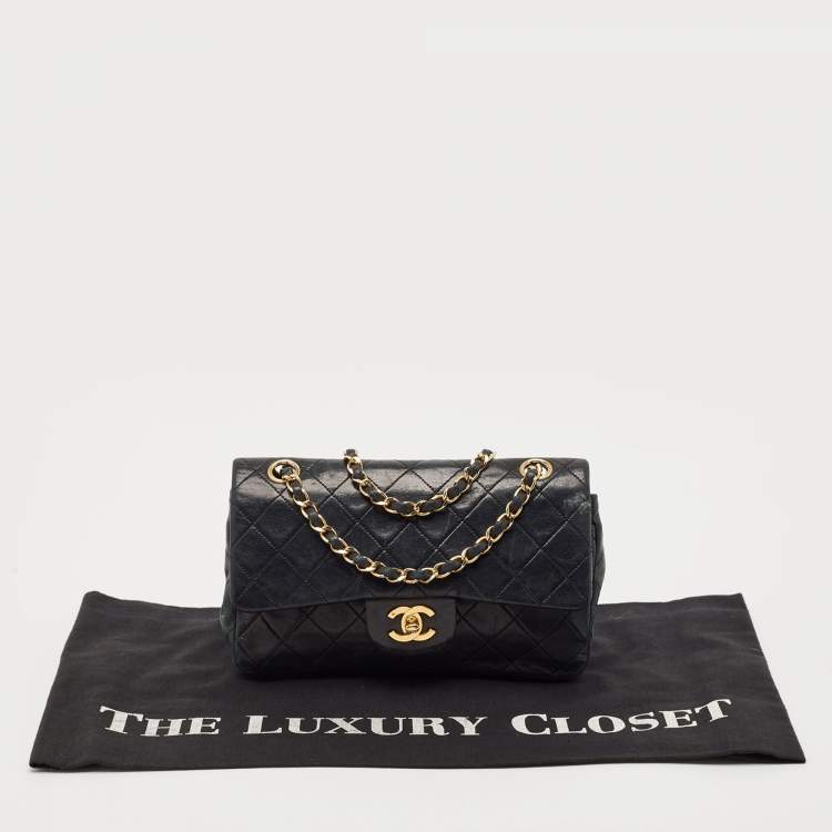 Pre Owned Chanel Black Quilted Leather Small Classic Double Flap Bag