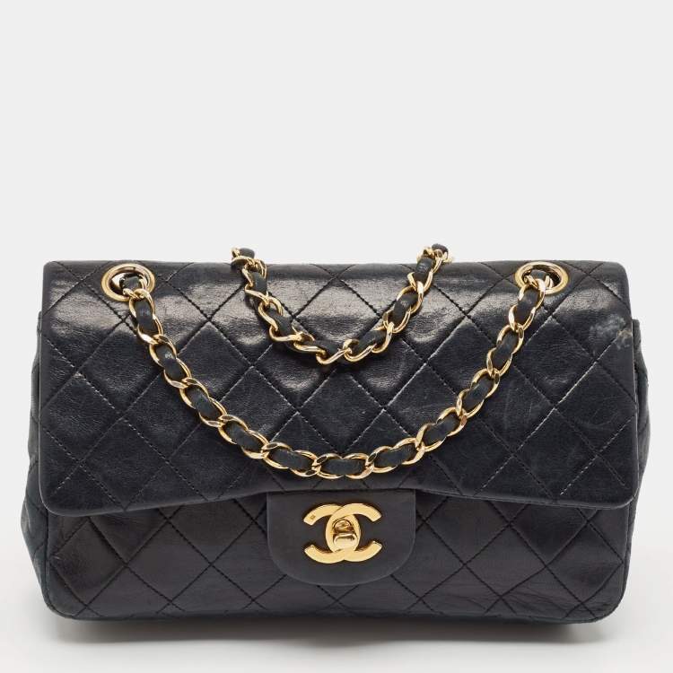 Pre Owned Chanel Black Quilted Leather Small Classic Double Flap Bag
