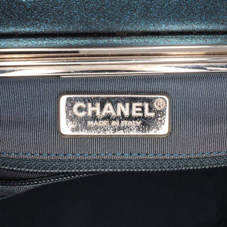 Pre Owned Chanel Blue CC Metallic Calfskin Vanity Case Bag