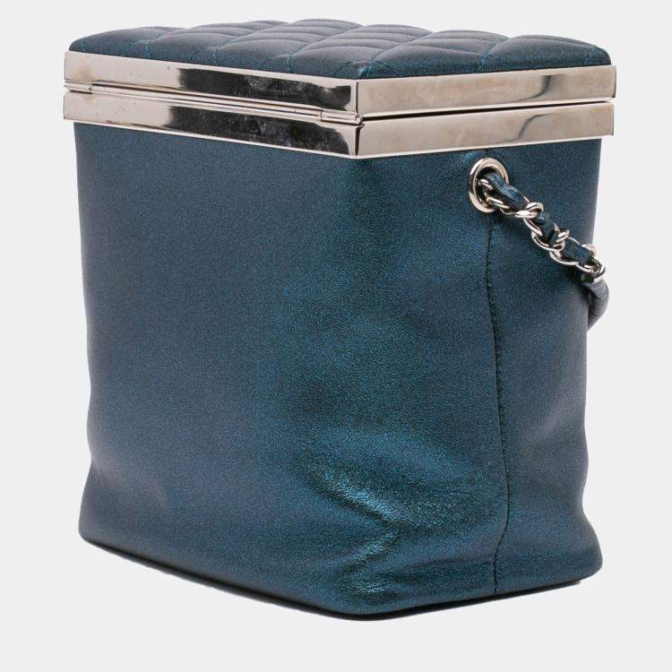 Pre Owned Chanel Blue CC Metallic Calfskin Vanity Case Bag