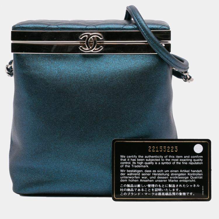 Pre Owned Chanel Blue CC Metallic Calfskin Vanity Case Bag
