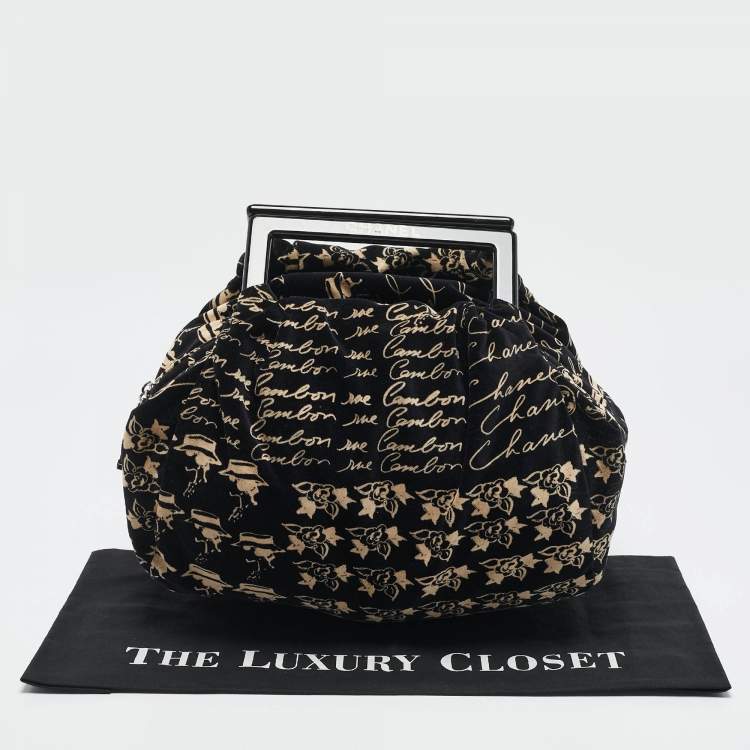 Pre Owned Chanel Black/Beige Velvet Printed Velour Frame Bag