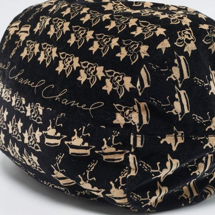 Pre Owned Chanel Black/Beige Velvet Printed Velour Frame Bag
