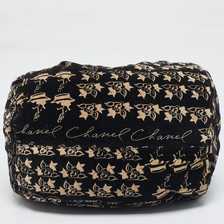 Pre Owned Chanel Black/Beige Velvet Printed Velour Frame Bag