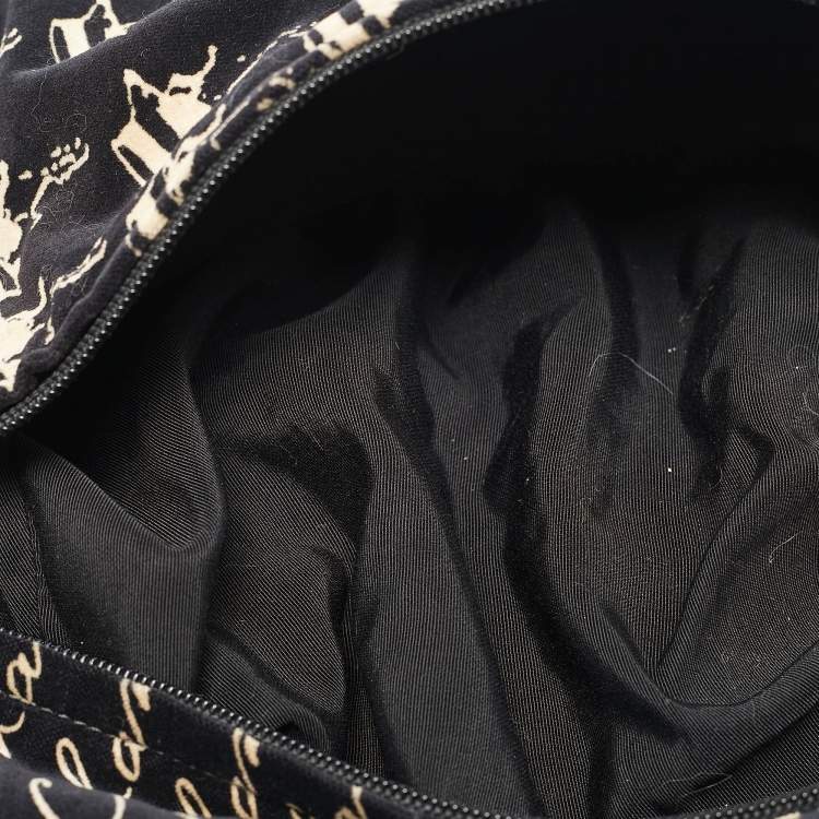 Pre Owned Chanel Black/Beige Velvet Printed Velour Frame Bag