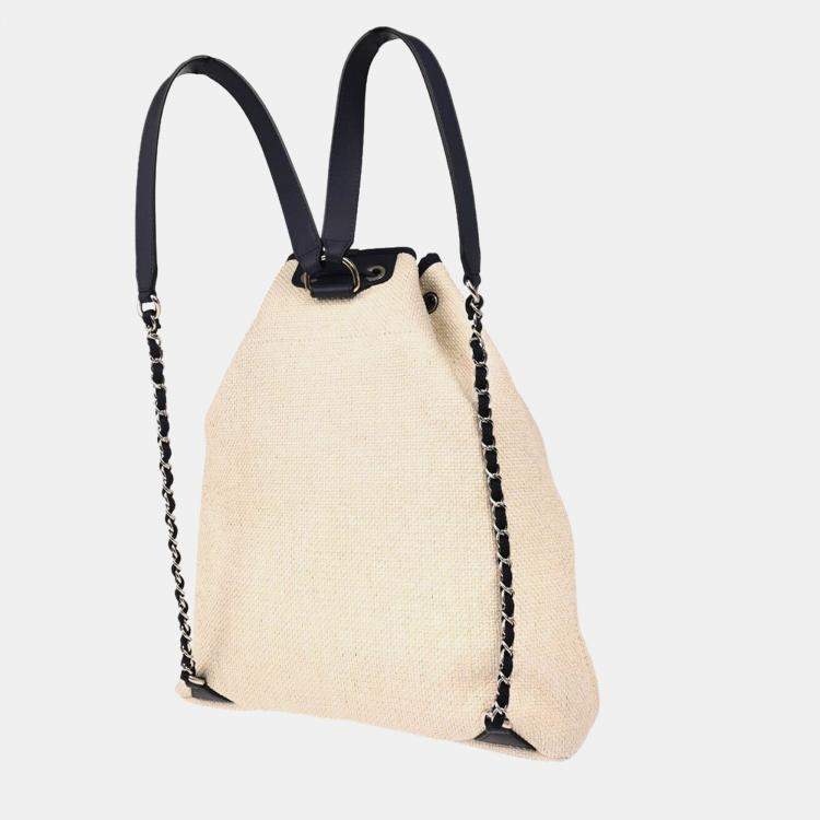 Pre Owned Chanel White Straw Deauville Backpack