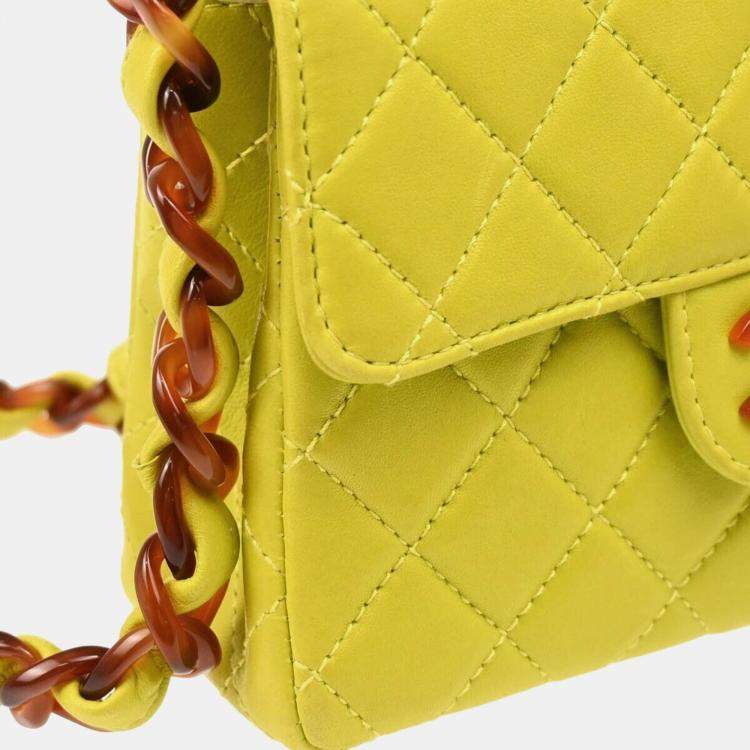 Pre Owned Chanel Light Green Lambskin Mini Classic Square Flap Shoulder Bag