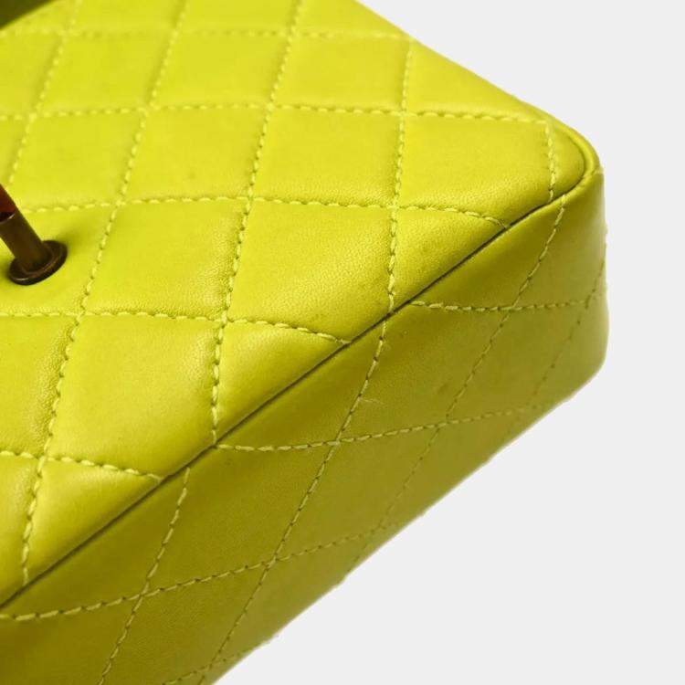 Pre Owned Chanel Light Green Lambskin Mini Classic Square Flap Shoulder Bag