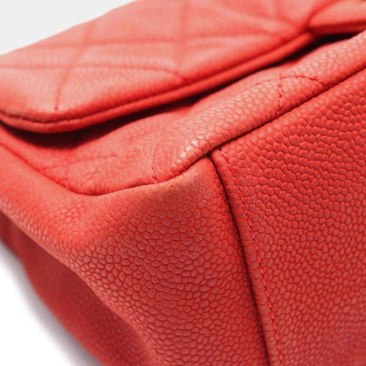 Pre Owned Chanel Red Caviar Chic Quilt Flap Shoulder Bag