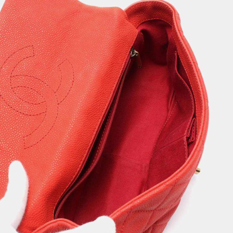 Pre Owned Chanel Red Caviar Chic Quilt Flap Shoulder Bag