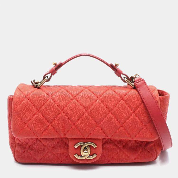 Pre Owned Chanel Red Caviar Chic Quilt Flap Shoulder Bag
