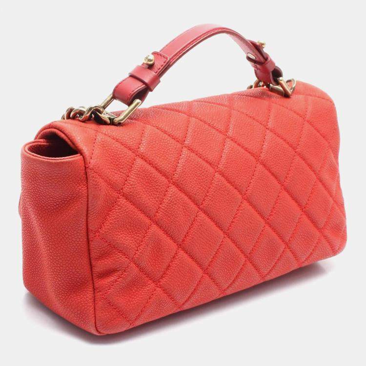 Pre Owned Chanel Red Caviar Chic Quilt Flap Shoulder Bag