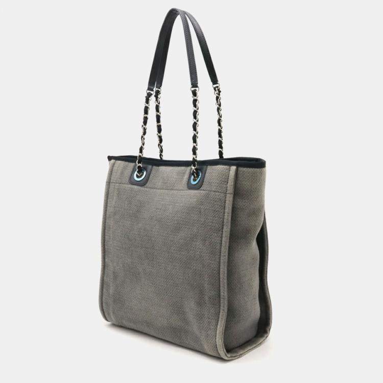 Pre Owned Chanel Black, Gray Canvas Deauville Tote Bag