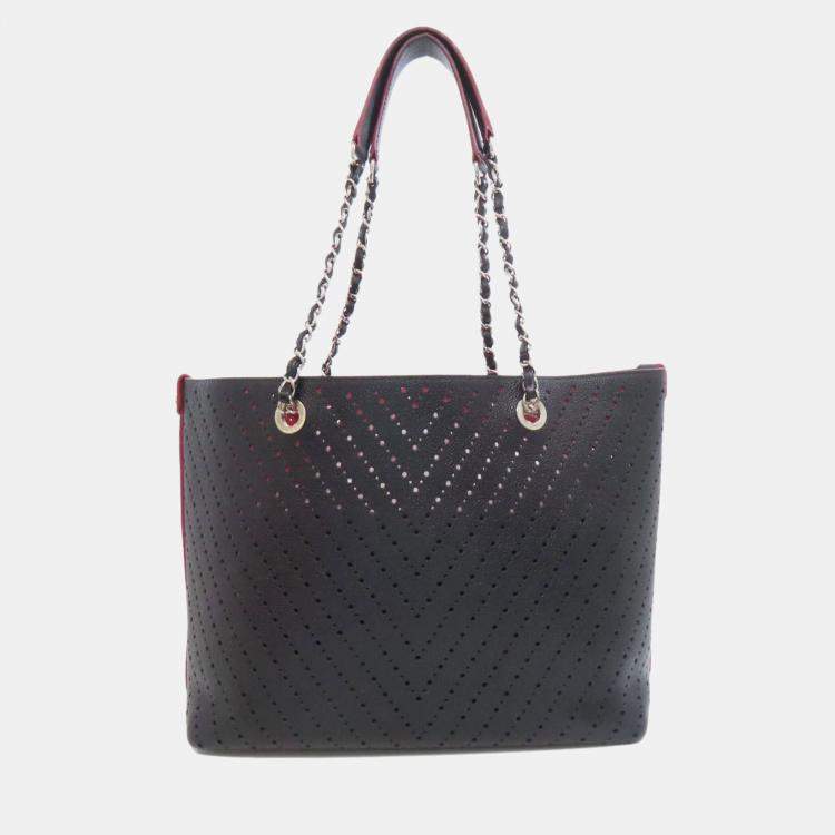Pre Owned Chanel Black Leather Punching Tote Bag