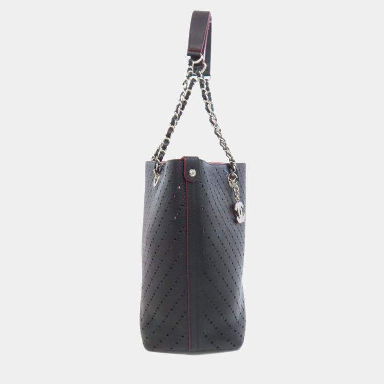 Pre Owned Chanel Black Leather Punching Tote Bag
