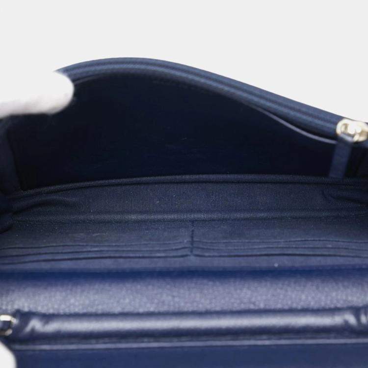 Pre Owned Chanel Navy Blue Caviar Leather Wallet on Chain
