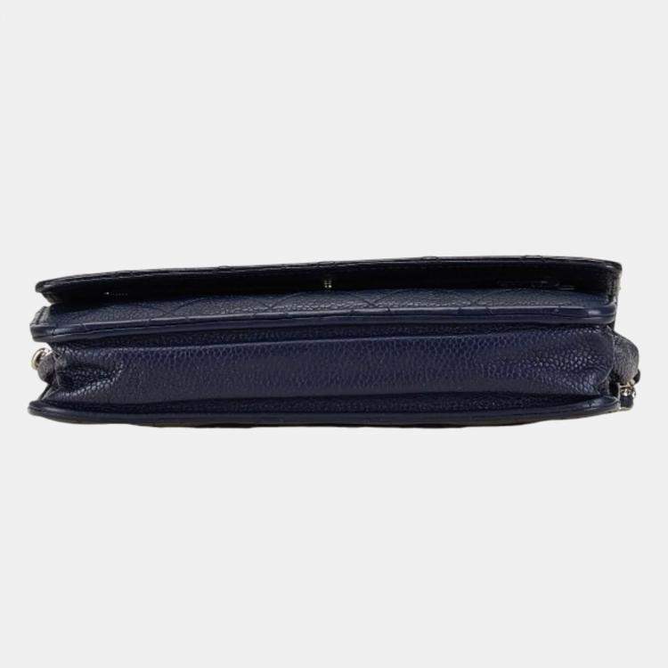 Pre Owned Chanel Navy Blue Caviar Leather Wallet on Chain