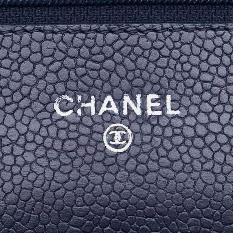 Pre Owned Chanel Navy Blue Caviar Leather Wallet on Chain