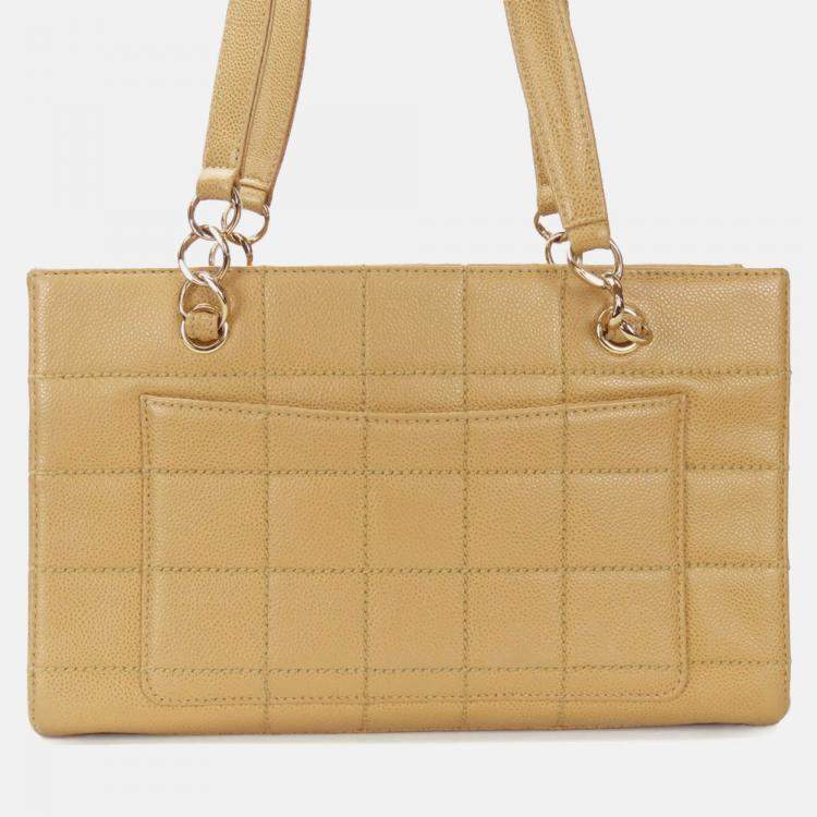 Pre Owned Chanel Beige Caviar Chocolate Bar Coco Mark  Shoulder Bag