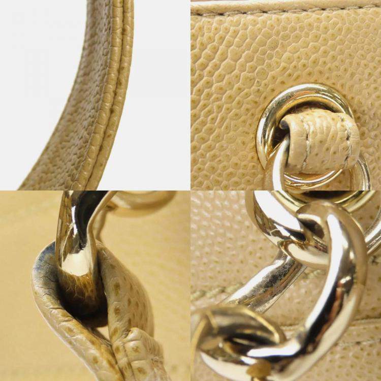 Pre Owned Chanel Beige Caviar Chocolate Bar Coco Mark  Shoulder Bag