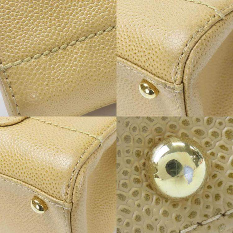Pre Owned Chanel Beige Caviar Chocolate Bar Coco Mark  Shoulder Bag