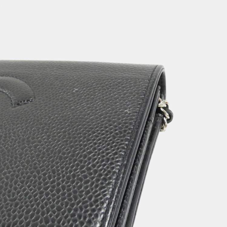 Pre Owned Chanel Black Leather Timeless CC Wallet On Chain 