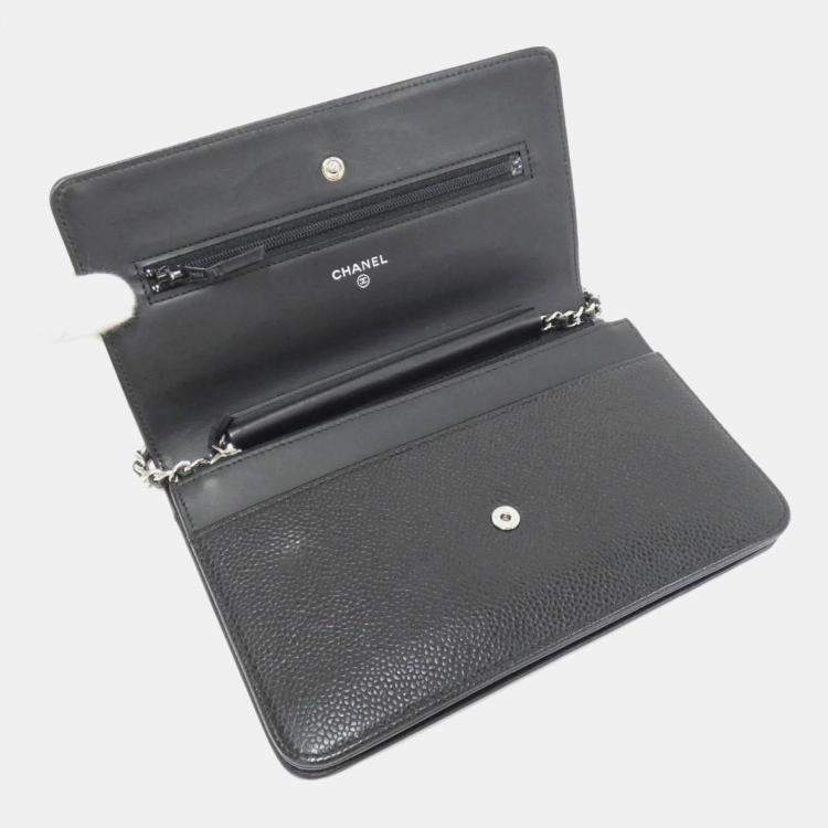 Pre Owned Chanel Black Leather Timeless CC Wallet On Chain 