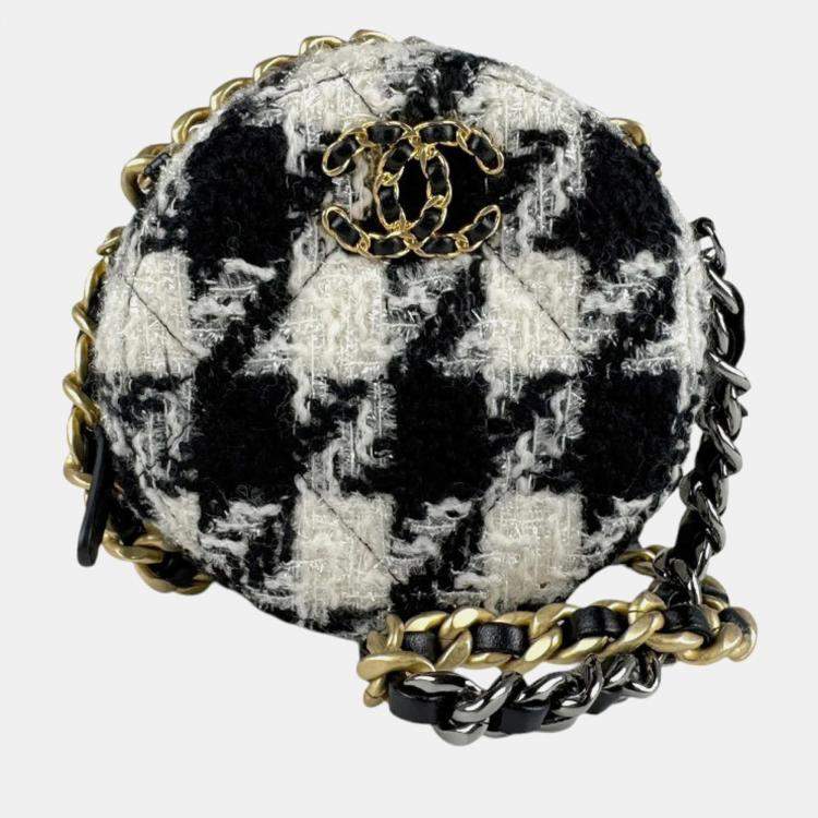 Pre Owned Chanel Black Off-White Tweed Shoulder Bag