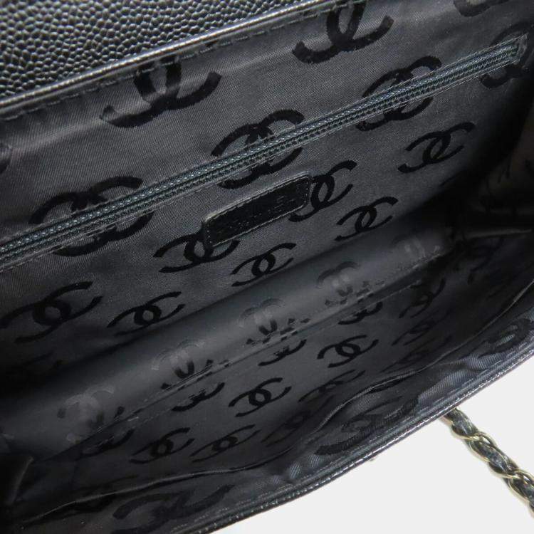 Pre Owned Chanel Black Caviar Leather Chain Tote Shoulder Bag